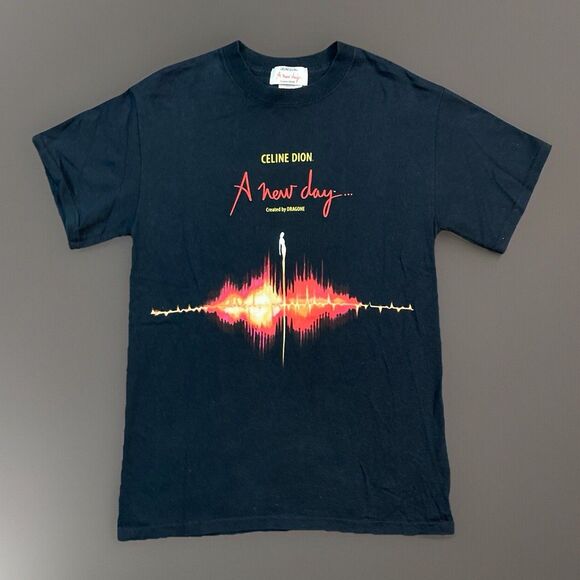 Celine Dion A New Day Men’s Small T-Shirt Black Graphic Dragone Vintage 2002 - Picture 1 of 8